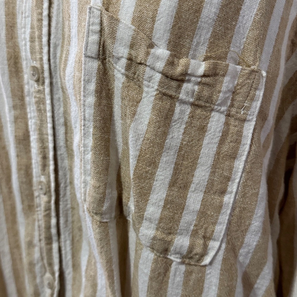 Wmns Universal Thread Linen/Rayon Blend Button Up Shirt-Sz XL-Tan/White Stripes - Picture 3 of 16